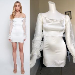Lurelly mini SILK dress off shoulders lace sleeves